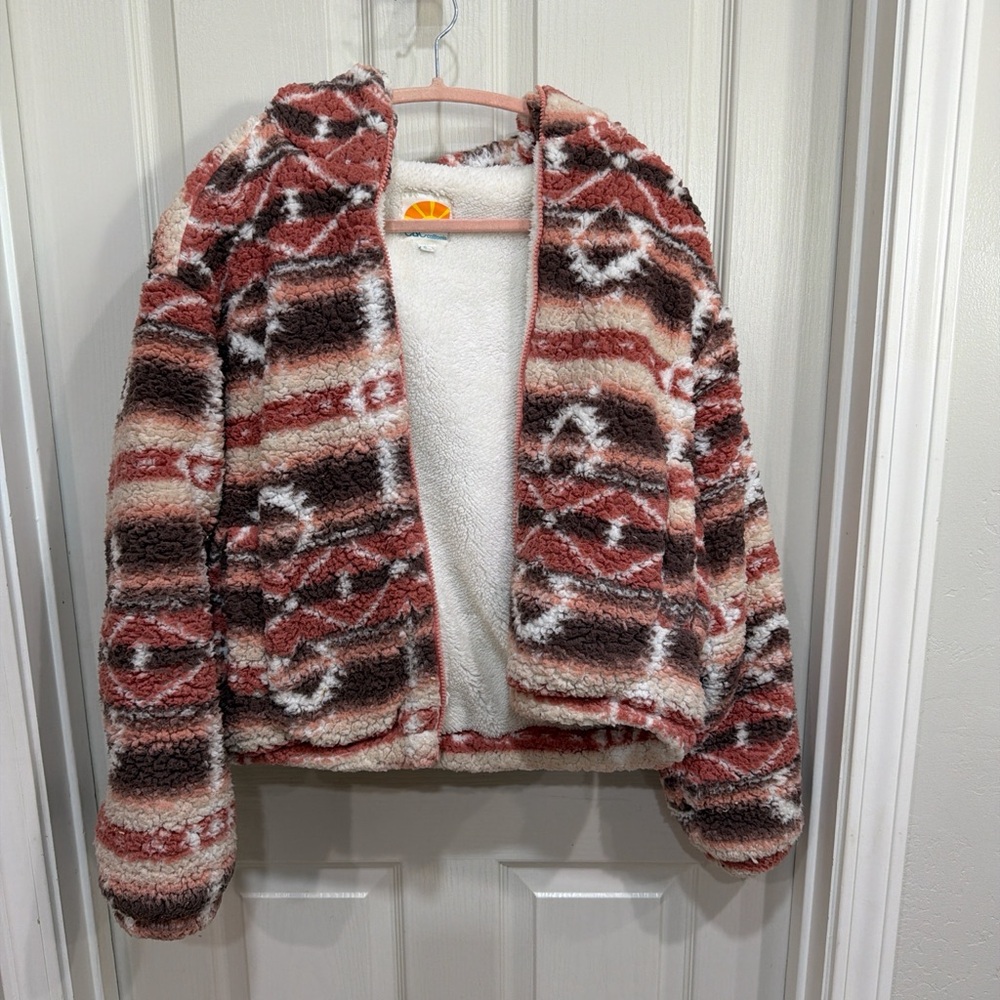C&C California Plush Fleece Jacket in Pink and Cream